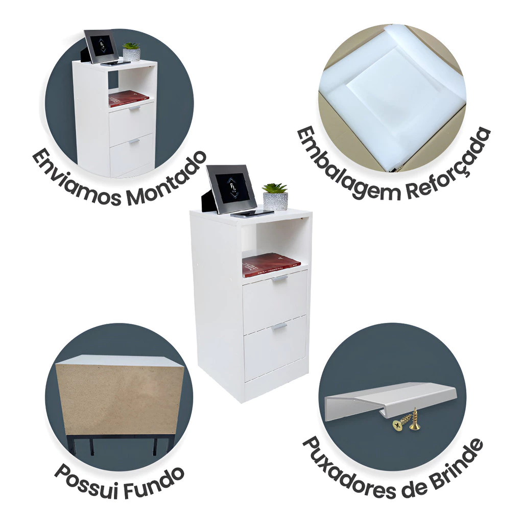 Kit Mesa Cabeceira 60cm De Altura 2 Gavetas Mdf 100% Montada