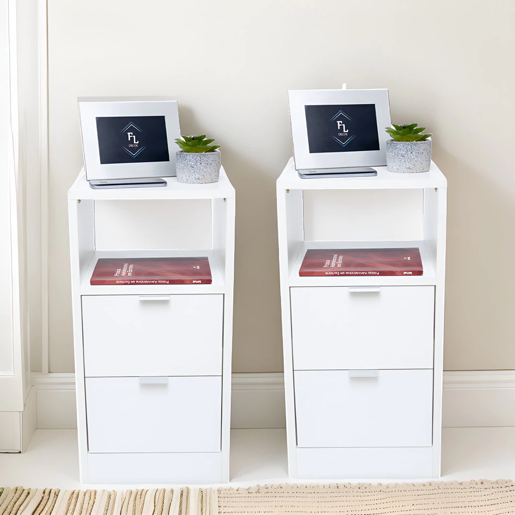 Kit Mesa Cabeceira 60cm De Altura 2 Gavetas Mdf 100% Montada